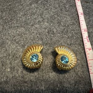 Vintage Joan Rivers Clip On Earrings Gold Toned Aquamarine Faux Stone